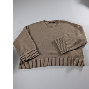 Jenni Kayne Everyday Sweater XL Taupe Brown Merino Wool Cotton Shaker Knit 7497